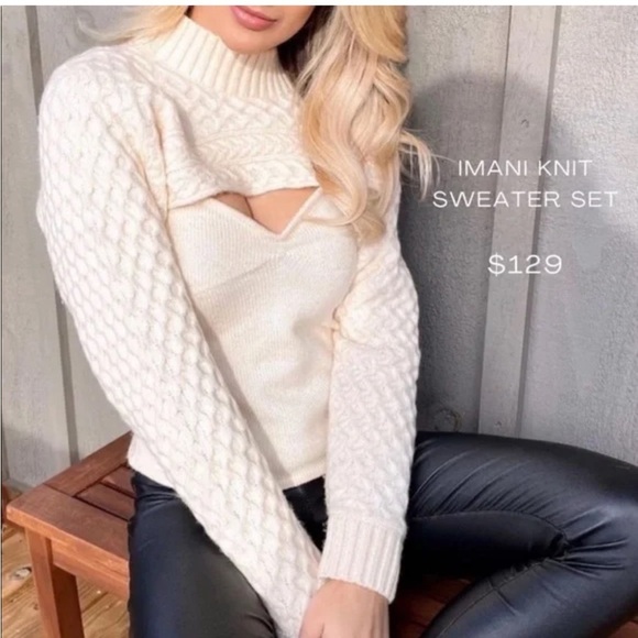 New ASTR THE LABEL Imani 2-Piece Cream Knit Cutout Sweater Size L - Picture 6 of 16